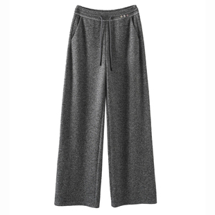 2025秋冬加绒羊毛阔腿裤女加厚深灰色高腰宽松垂感小个子直筒长裤