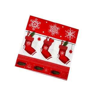 厂家直销 圣诞款红色袜子彩色印花餐巾纸 甜品咖啡厅节庆纸巾口布