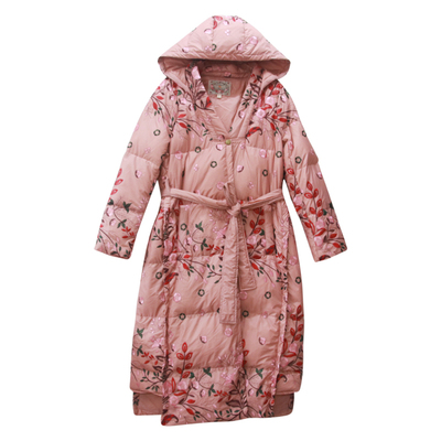 刺绣中长款过膝白鸭绒羽绒服女