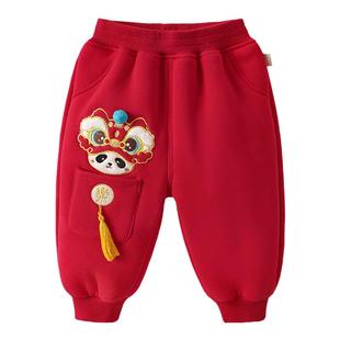 婴儿新年中国风加厚儿童保暖长裤冬装男童冬季女童宝宝拜年服裤子
