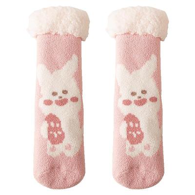 地板秋冬款加绒加厚睡眠袜子家居
