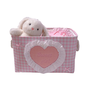 蕾丝边格子款布艺收纳筐家用衣物杂物整理筐儿童房玩具零食储物盒