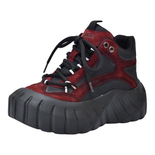 真皮秋冬款厚底增高真皮老爹鞋女牛皮百搭时尚高帮休闲鞋复古女鞋