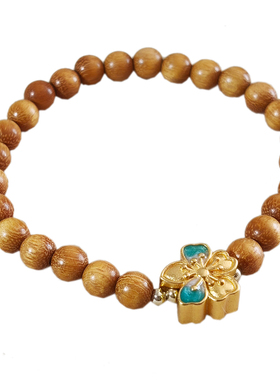 檀香木14k沙金珐琅木质民族风天然黄手串手链女款手饰金丝檀文玩