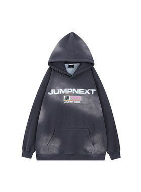 JUMPNEXT 国潮牌秋冬卫衣男女连帽休闲美式复古洗水印花帽衫套头