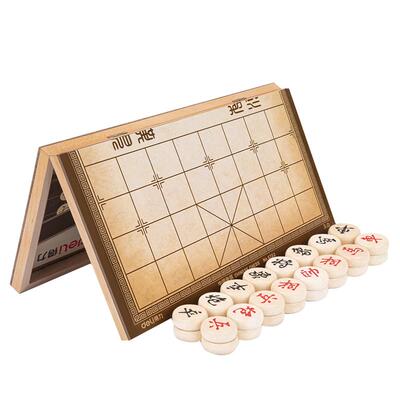 得力中国象棋实木带折叠棋盘大号