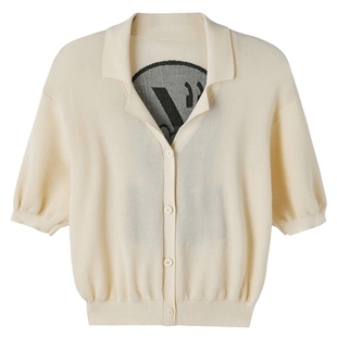 U/TI淡黄色印花针织衫女装时尚百搭休闲毛衫上衣尤缇2023夏季新款