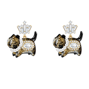 MASW麻秀原创设计珐琅创意可爱猫咪耳钉甜酷小众轻奢珍珠锆石耳饰