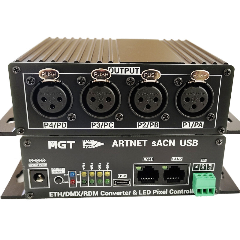 4端口双向USB以太网ArtNet/sACN转RDM/DMX2048通道解码器+SPI+POE