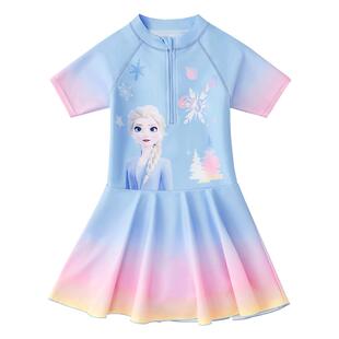 迪士尼儿童泳衣女童连体艾莎公主2026新款夏季女孩游泳衣防晒泳装