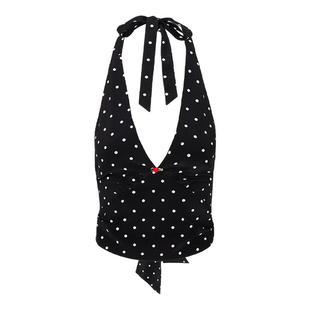 RealisationPar 黑白波点真丝V领露背挂脖上衣 The Bijou