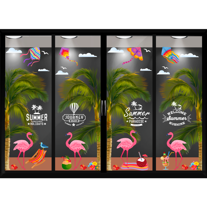 夏天橱窗布置椰树热带腰线花纹