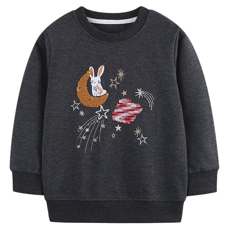 女童卫衣欧美风兔子亮片绣花儿童长袖套头衫针织棉girlsweatshirt