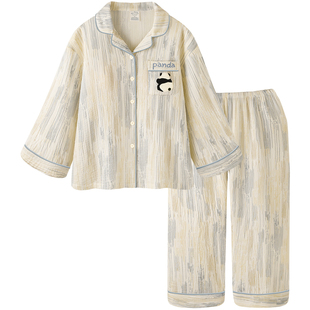 带胸垫睡衣春秋女款A类纯棉棉纱长袖套装新款防凸点可外穿家居服