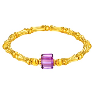 金至尊竹韵紫水晶方珠节节高升黄金手链女竹子足金999手链手串