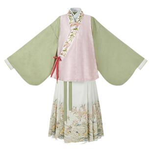 花朝记｜春江水暖｜明制汉服马面裙交领衫比甲绣花粉绿色日常少女