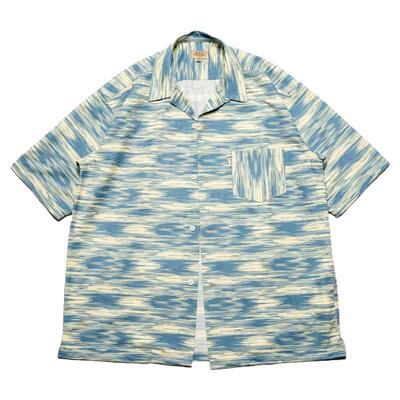 CITYDIVE 蓝色印花灯芯绒免烫硬挺夏威夷aloha短袖衬衫古巴领