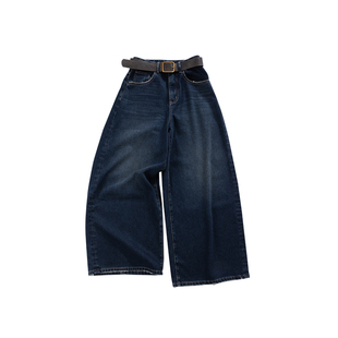 晶咕白标DADATATA【湛蓝旧梦】莱赛尔棉复古带腰带牛仔阔腿裤女