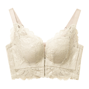 前开扣内衣中厚3厘米小胸加长多排扣包赘肉副乳塑形胸罩白色蕾丝