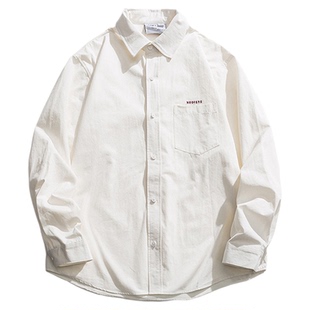 GOKIGA宫崎迦秋季日系纯色短袖衬衫男潮宽松休闲长袖衬衣外套8302