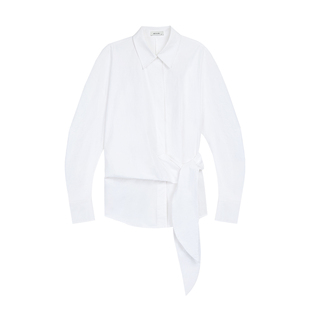 NEVA HU 别出心裁 经典翻领长袖衬衫女设计感系带围裹收腰衬衣