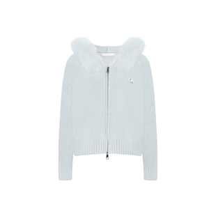 卢昱晓同款 Kroche  定染毛领 连帽双拉头加厚毛衣开衫外套