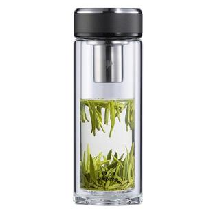 万象新款商务提环双层高硼硅玻璃杯男士茶水分离泡茶杯办公水杯子