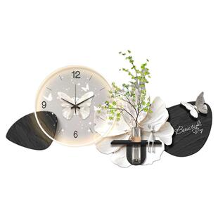 石来运转餐厅装饰画时钟表高级感水培绿植客厅背景墙挂画砂岩壁灯