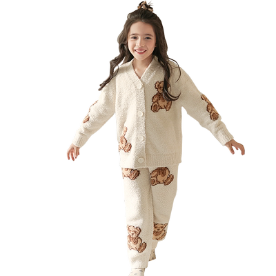 贝妍秋冬可爱小熊珊瑚绒儿童睡衣