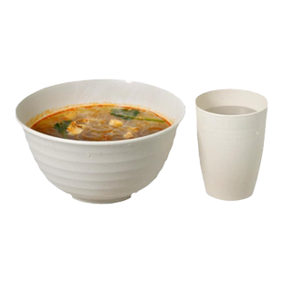 麦秸秆一次性大汤碗面碗大碗加厚塑料杯 公勺筷子套装 商用拉面碗