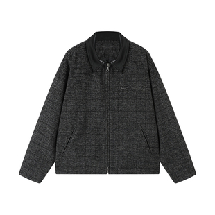 WHIMNOTION 25AW「羊毛底特律」重磅加厚羊毛混纺真皮领夹克外套