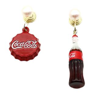 天然珍珠18K包金个性不对称可乐瓶无痛无耳洞蚊香盘耳夹耳钉