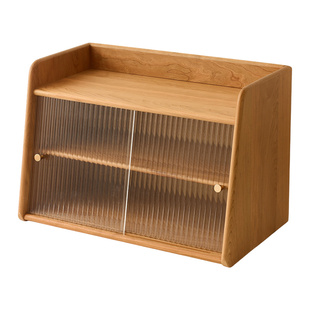 樱桃木桌面杯子置物架复古 咖啡角水杯茶具玻璃门全实木小收纳柜