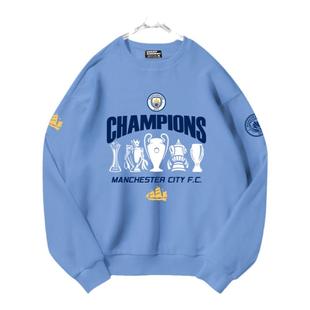 2023曼城队5五冠王夺冠军纪念圆领卫衣套头男女足球迷长袖