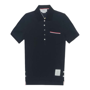 Thom Browne/TB 新款男士前短后长胸袋深蓝色短袖POLO衫MJP022A