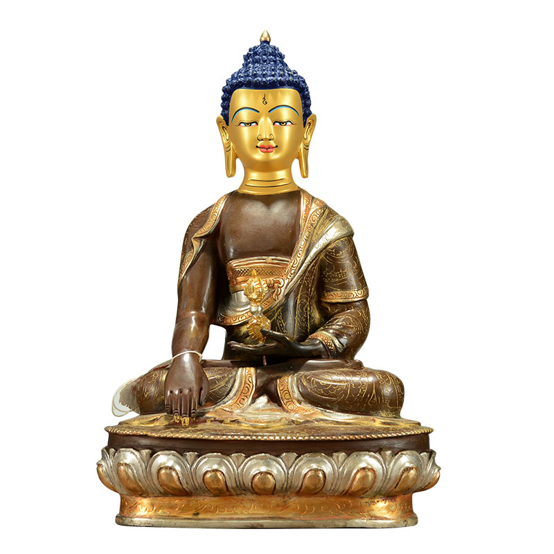 尼泊尔手工《释迦牟尼不动佛》紫铜雕花《不动如来》桌面摆件