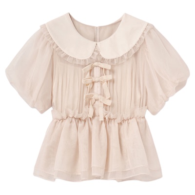 SNIDEL2026春夏新品甜美丝绒娃娃领泡泡袖收腰衬衫上衣SWFB261305