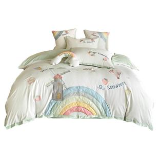 可爱少女心纯棉水洗棉四件套卡通彩虹被套床单公主风全棉床上用品