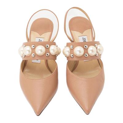 JIMMY CHOO 春夏羊皮一脚蹬尖头女细跟高跟鞋凉鞋银泰 301604