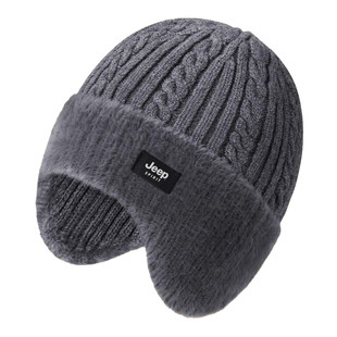 JEEP SPIRIT吉普羊毛混纺男士帽子冬加厚护耳骑行保暖防寒毛线帽