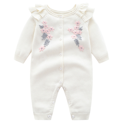 女宝宝秋冬针织甜美连体衣送帽子