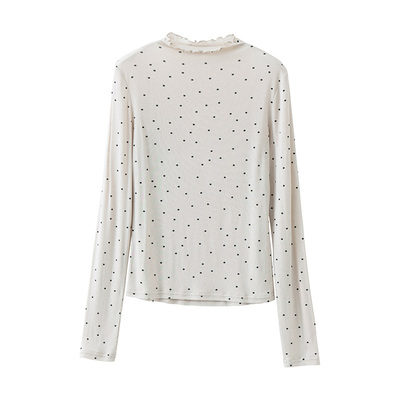 popchrio天丝羊毛波点长袖T恤