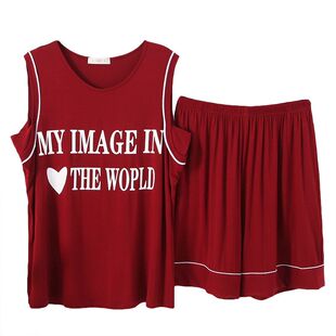 夏季ins跨栏无袖睡衣女莫代尔加大码背心短裤套装胖MM200斤家居服