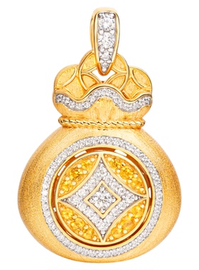 VISING珠宝培育蓝宝石黄蓝宝【国检证书】黄金色钱袋福袋吊坠S925