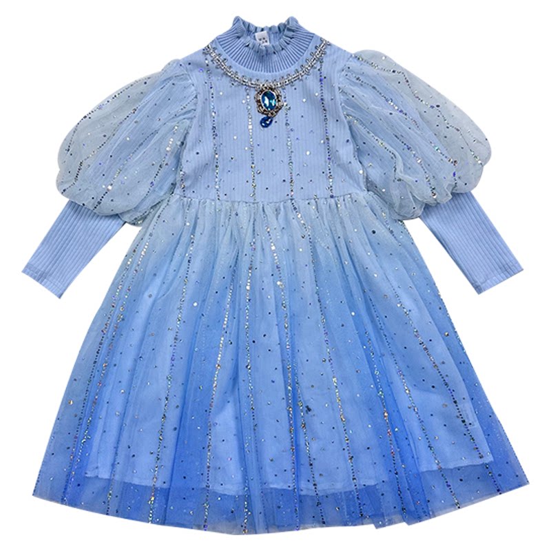 女童艾莎公主网纱蓬蓬礼服裙