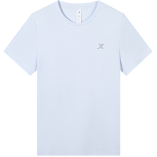 特步短袖女T恤冰丝薄款透气速干衣2026新款半袖宽松蓝色运动上衣