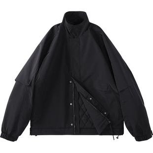 秋冬黑色防风立领猎装夹克外套机能三防硬壳冲锋衣棉服男保暖宽松