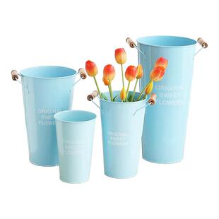 【店长推荐的家居装饰】浅蓝色木把花桶家居装饰水养鲜花铁艺花桶