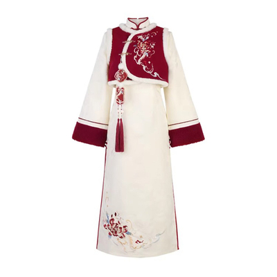 汉服女复古风改良旗袍加绒刺绣款