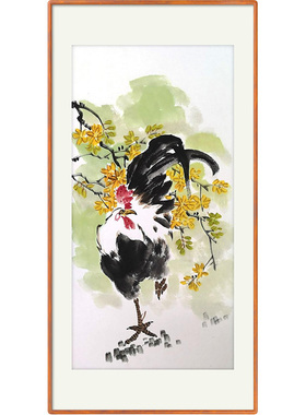 雄鸡挂画手绘竖幅公鸡图